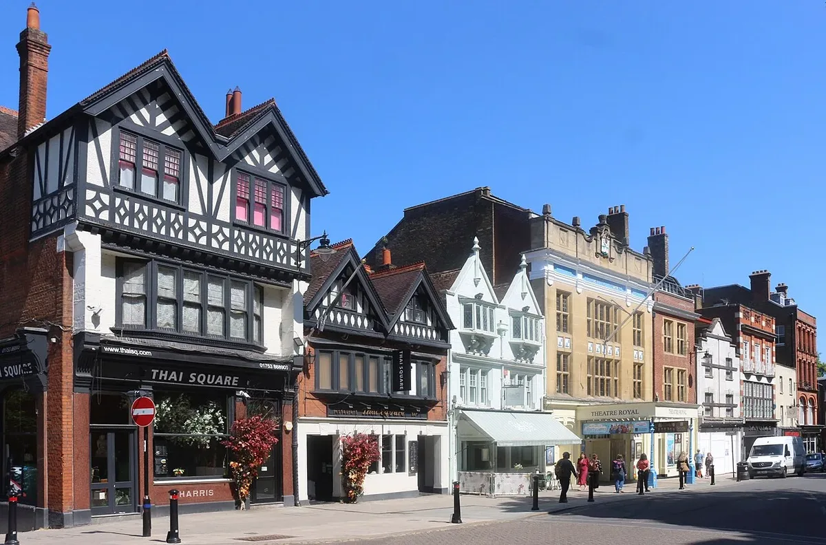 Thames Street, Windsor, the pinch point between the castle wall and the bridge that most town-centre traffic has to pass